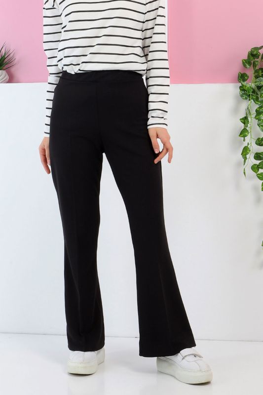 Beli Lastikli İspanyol Paça Pantolon TSD230237 Siyah - 1