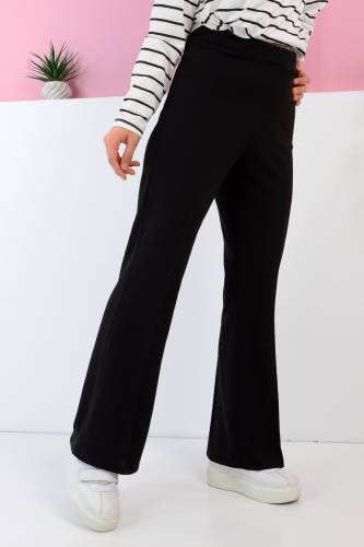 Beli Lastikli İspanyol Paça Pantolon TSD230237 Siyah - 3