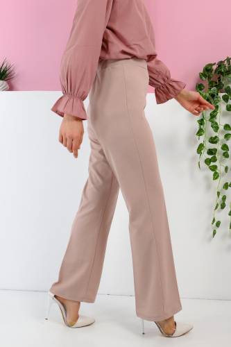 Beli Lastikli İspanyol Paça Pantolon TSD230237 Vizon - Tesettür Dünyası (1)