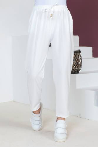 Beli Lastikli Kalem Pantolon TSD230702 Ekru - 2