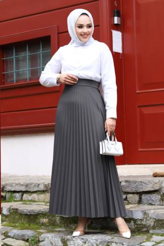 Beli Lastikli Pileli Etek TSD240217 Füme 