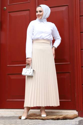 Beli Lastikli Pileli Etek TSD240217 Krem 