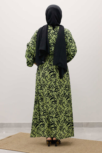 Beli Lastikli Yarasa Kol Viskon Elbise TSD250235 Fıstık Yeşili - 6