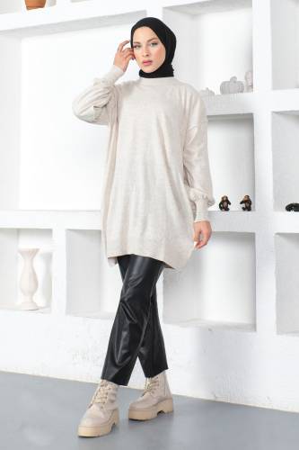 Bisiklet Yaka Triko Tunik TSD230216 Bej 