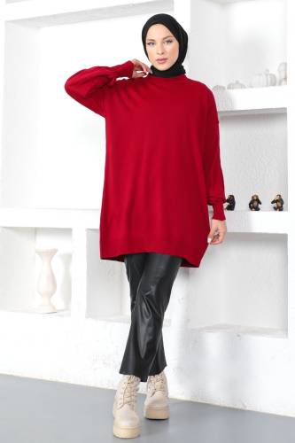 Bisiklet Yaka Triko Tunik TSD230216 Bordo 