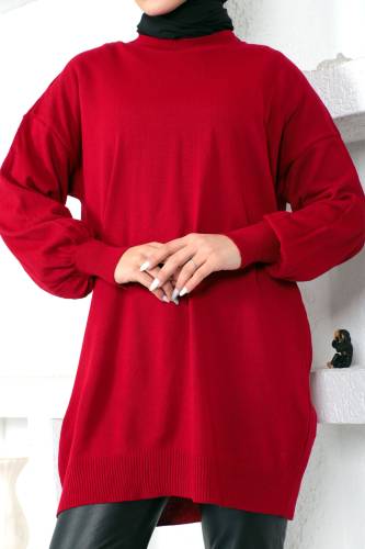 Bisiklet Yaka Triko Tunik TSD230216 Bordo - Tesettür Dünyası (1)