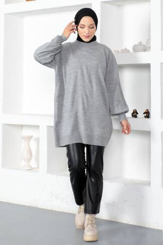 Bisiklet Yaka Triko Tunik TSD230216 Gri 