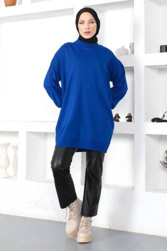 Bisiklet Yaka Triko Tunik TSD230216 Saks Mavisi 