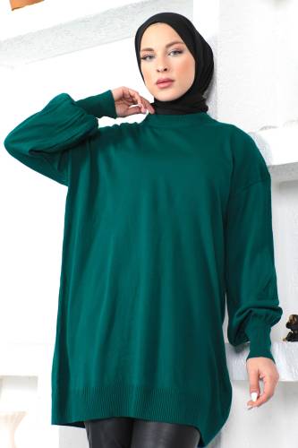Bisiklet Yaka Triko Tunik TSD230216 Zümrüt Yeşili 