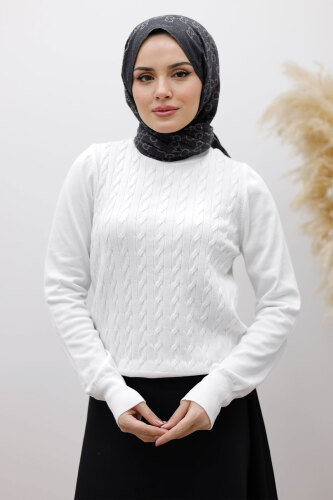 Bisiklet Yaka Bluz TSD250261 Beyaz 