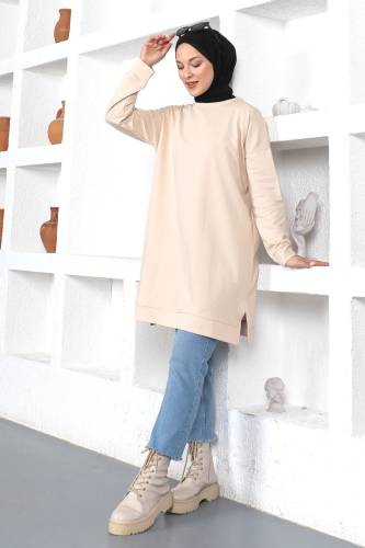 Bisiklet Yaka Sweatshirt TSD230345 Bej 