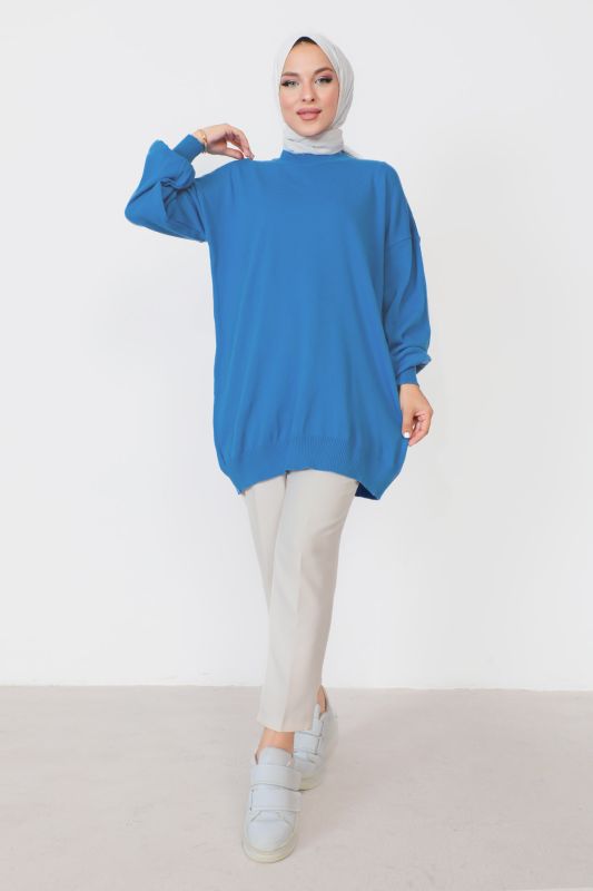 Bisiklet Yaka Triko Tunik TSD230216 Mavi - 1