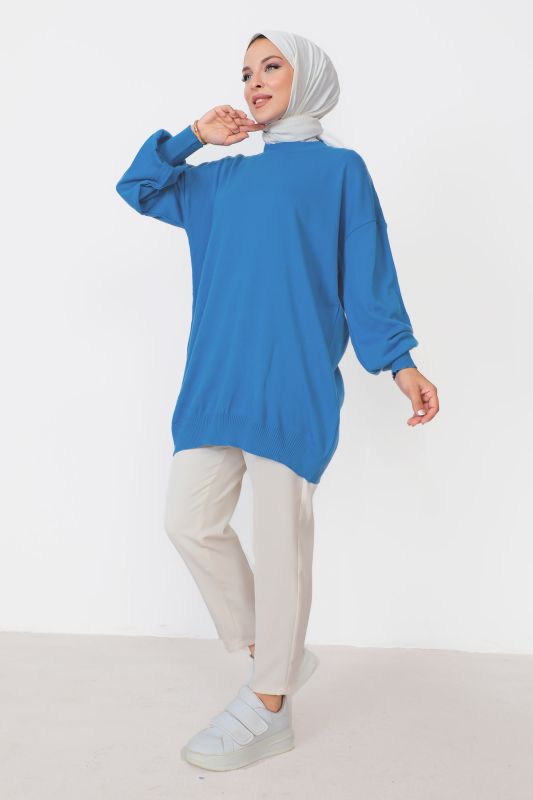 Bisiklet Yaka Triko Tunik TSD230216 Mavi - 3