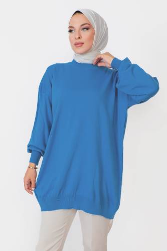 Bisiklet Yaka Triko Tunik TSD230216 Mavi - 2