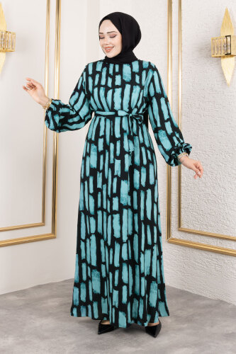 Bisiklet Yaka Viskon Elbise TSD250218 Mint Yeşili 