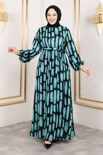 Bisiklet Yaka Viskon Elbise TSD250218 Mint Yeşili - 3