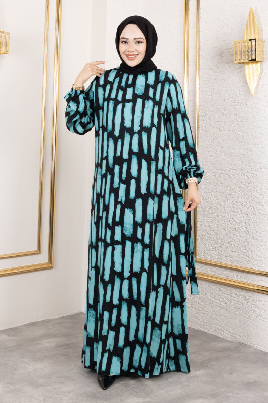 Bisiklet Yaka Viskon Elbise TSD250218 Mint Yeşili - 4