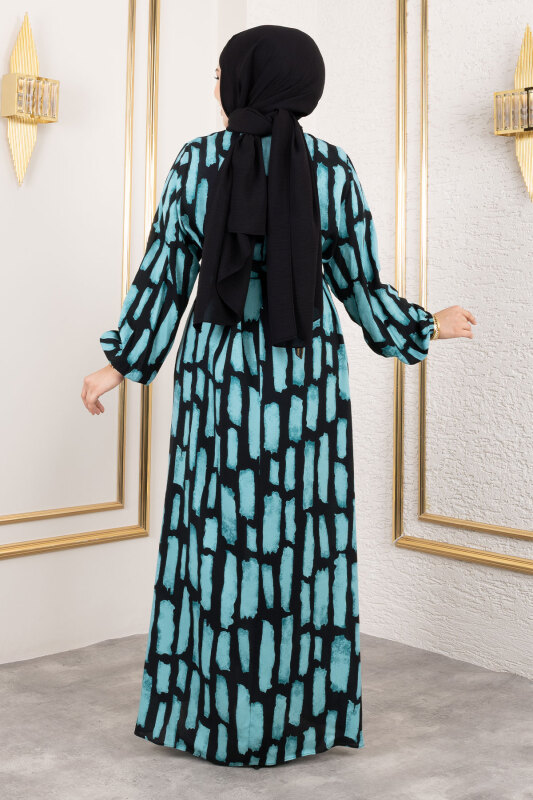 Bisiklet Yaka Viskon Elbise TSD250218 Mint Yeşili - 5