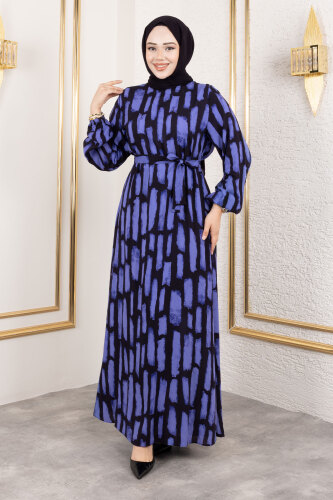 Bisiklet Yaka Viskon Elbise TSD250218 Mor 