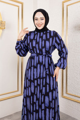 Bisiklet Yaka Viskon Elbise TSD250218 Mor - 2