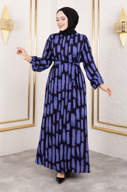 Bisiklet Yaka Viskon Elbise TSD250218 Mor - 3