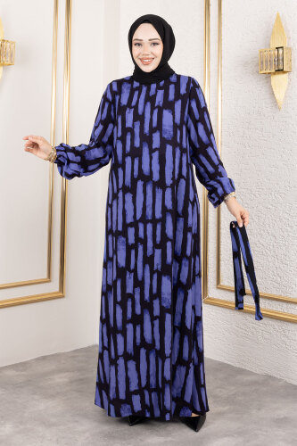 Bisiklet Yaka Viskon Elbise TSD250218 Mor - 4