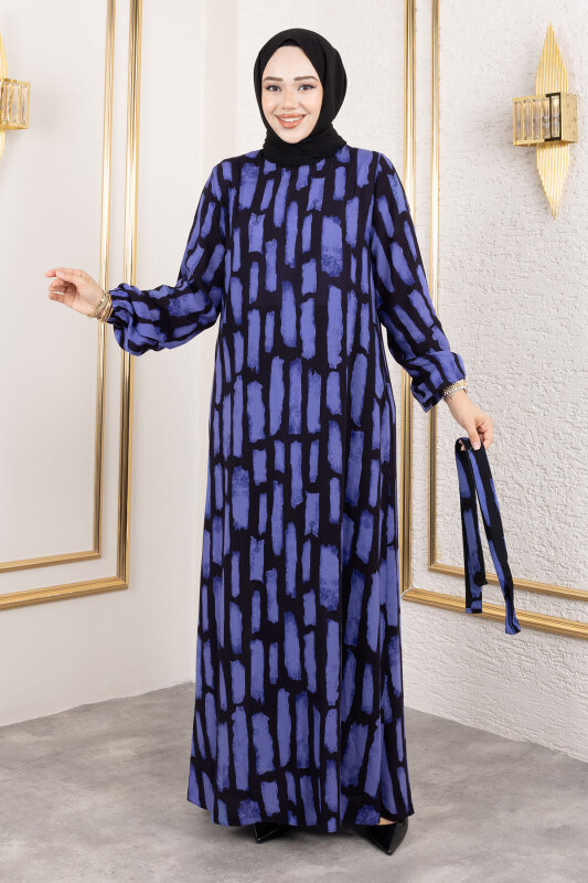 Bisiklet Yaka Viskon Elbise TSD250218 Mor - 4