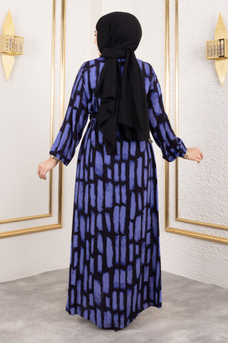 Bisiklet Yaka Viskon Elbise TSD250218 Mor - 5