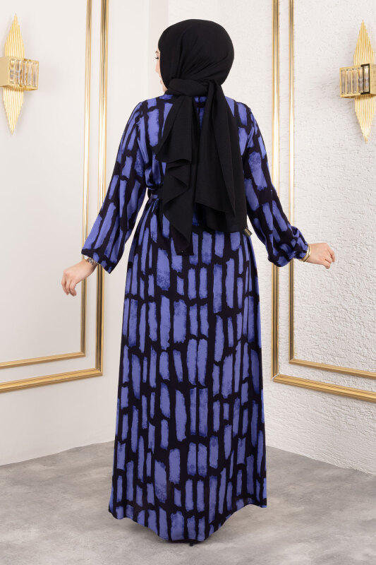 Bisiklet Yaka Viskon Elbise TSD250218 Mor - 5