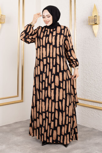 Bisiklet Yaka Viskon Elbise TSD250218 Taba - 4