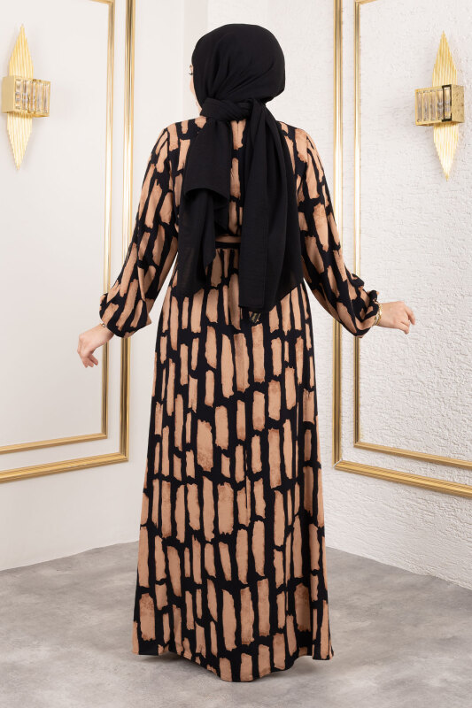 Bisiklet Yaka Viskon Elbise TSD250218 Taba - 5