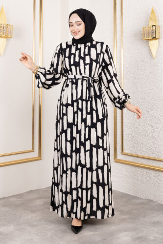 Bisiklet Yaka Viskon Elbise TSD250218 Taş Rengi - 1