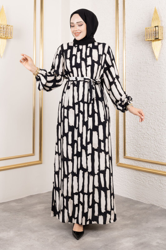 Bisiklet Yaka Viskon Elbise TSD250218 Taş Rengi - 1