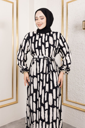 Bisiklet Yaka Viskon Elbise TSD250218 Taş Rengi - 2