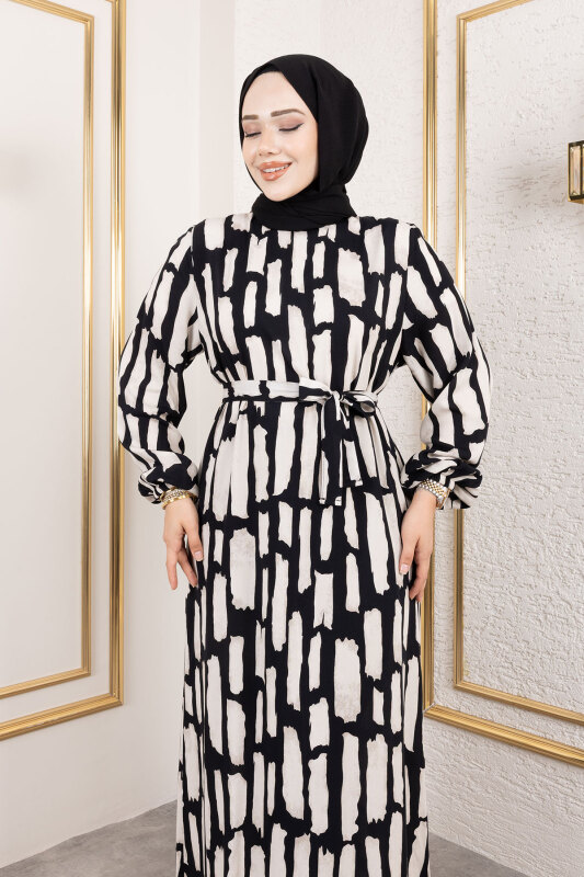 Bisiklet Yaka Viskon Elbise TSD250218 Taş Rengi - 2