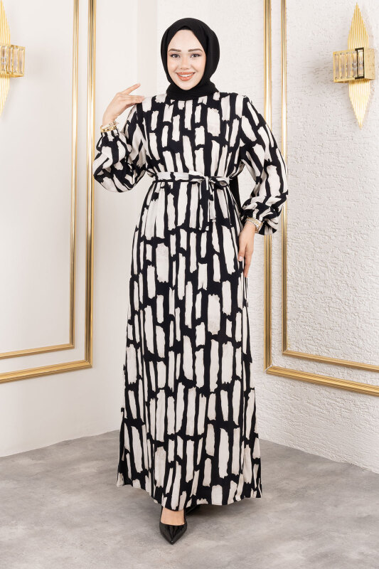 Bisiklet Yaka Viskon Elbise TSD250218 Taş Rengi - 3