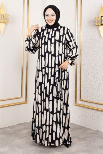 Bisiklet Yaka Viskon Elbise TSD250218 Taş Rengi - 4