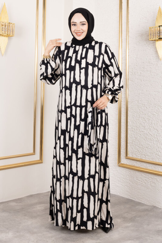 Bisiklet Yaka Viskon Elbise TSD250218 Taş Rengi - 4