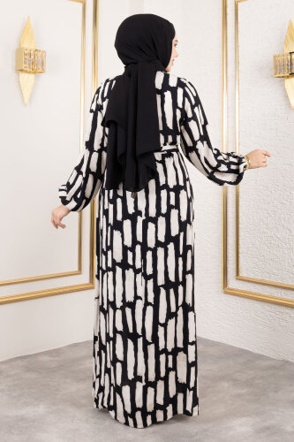 Bisiklet Yaka Viskon Elbise TSD250218 Taş Rengi - 5