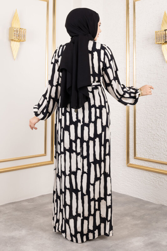 Bisiklet Yaka Viskon Elbise TSD250218 Taş Rengi - 5