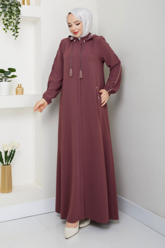 Biye Detaylı Kapüşonlu Ferace TSD250124 Gül Kurusu - 3