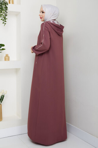 Biye Detaylı Kapüşonlu Ferace TSD250124 Gül Kurusu - 5