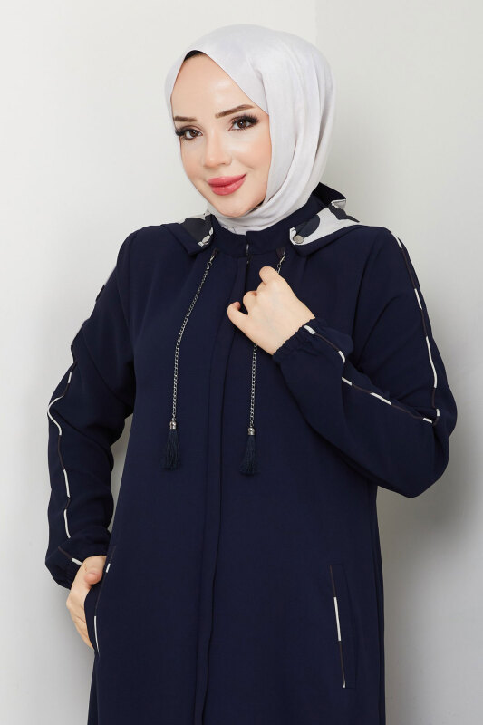 Biye Detaylı Kapüşonlu Ferace TSD250124 Lacivert - Tesettür Dünyası (1)