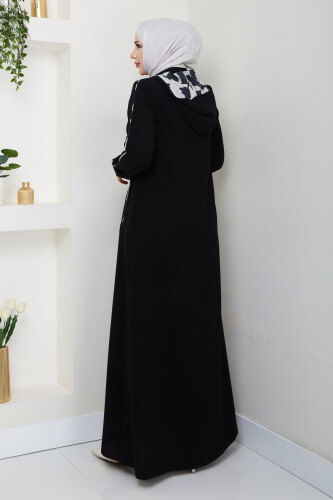 Biye Detaylı Kapüşonlu Ferace TSD250124 Siyah - 5