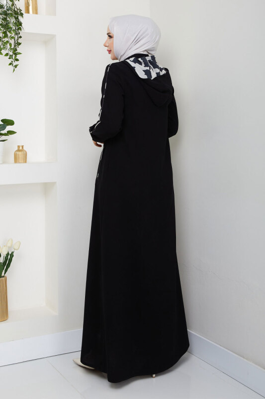 Biye Detaylı Kapüşonlu Ferace TSD250124 Siyah - 5