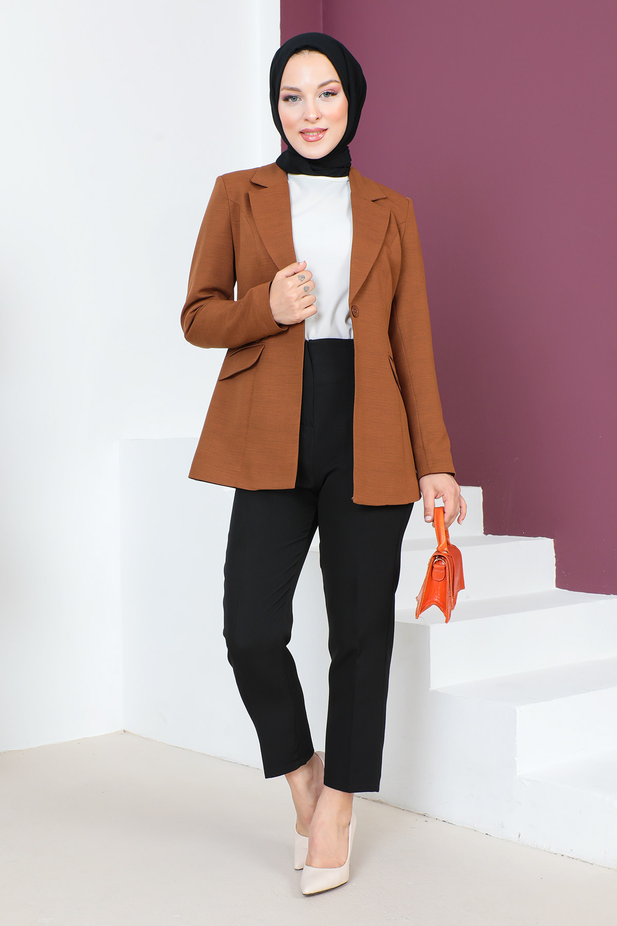 Tesettür Dünyası - Blazer Ceket TSD230625 Kahverengi