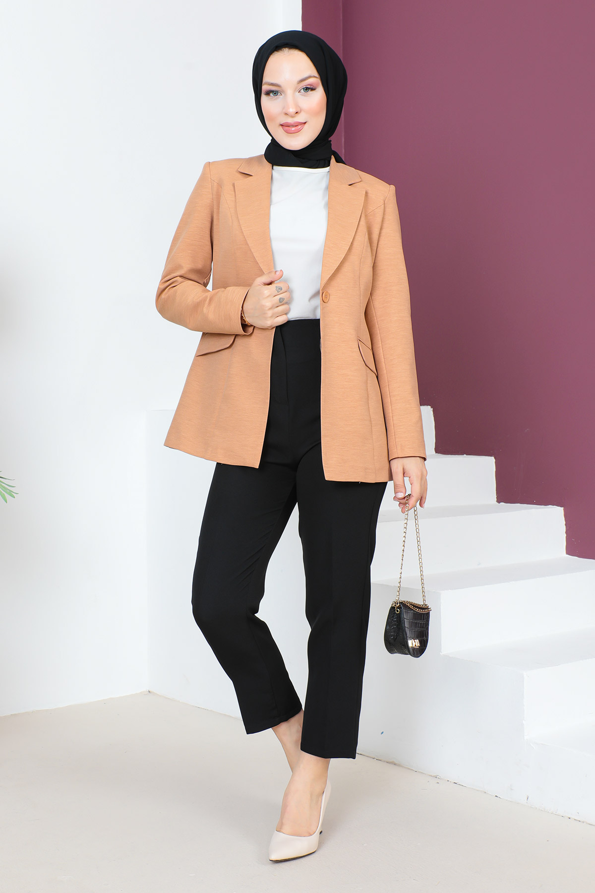 Tesettür Dünyası - Blazer Ceket TSD230625 Taba