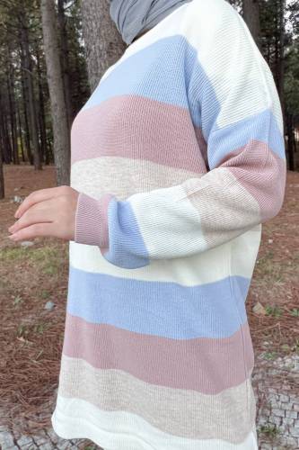 Blok Renkli Triko Tunik TSD220904 Mavi - 4