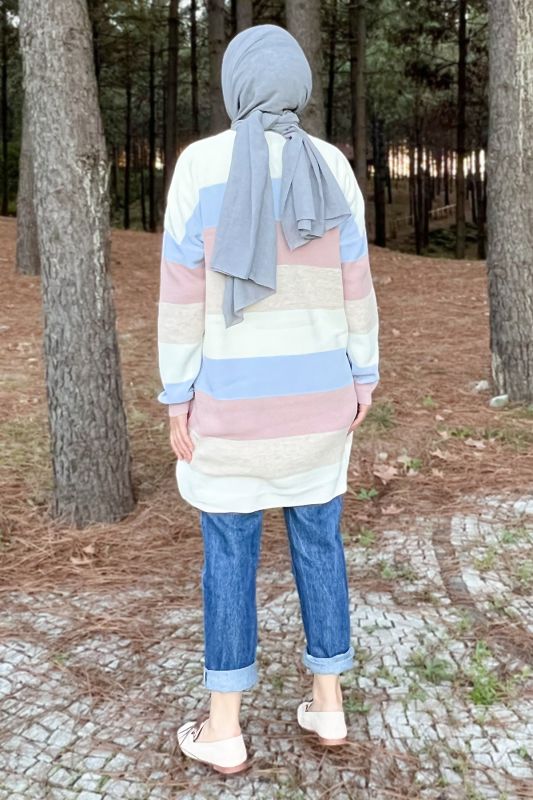 Blok Renkli Triko Tunik TSD220904 Mavi - 5