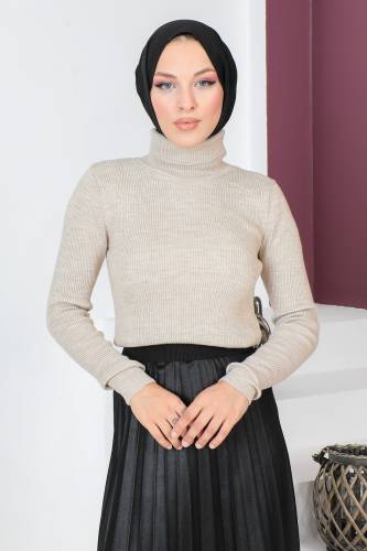 Boğazlı Triko Bluz TSD230723 Bej 